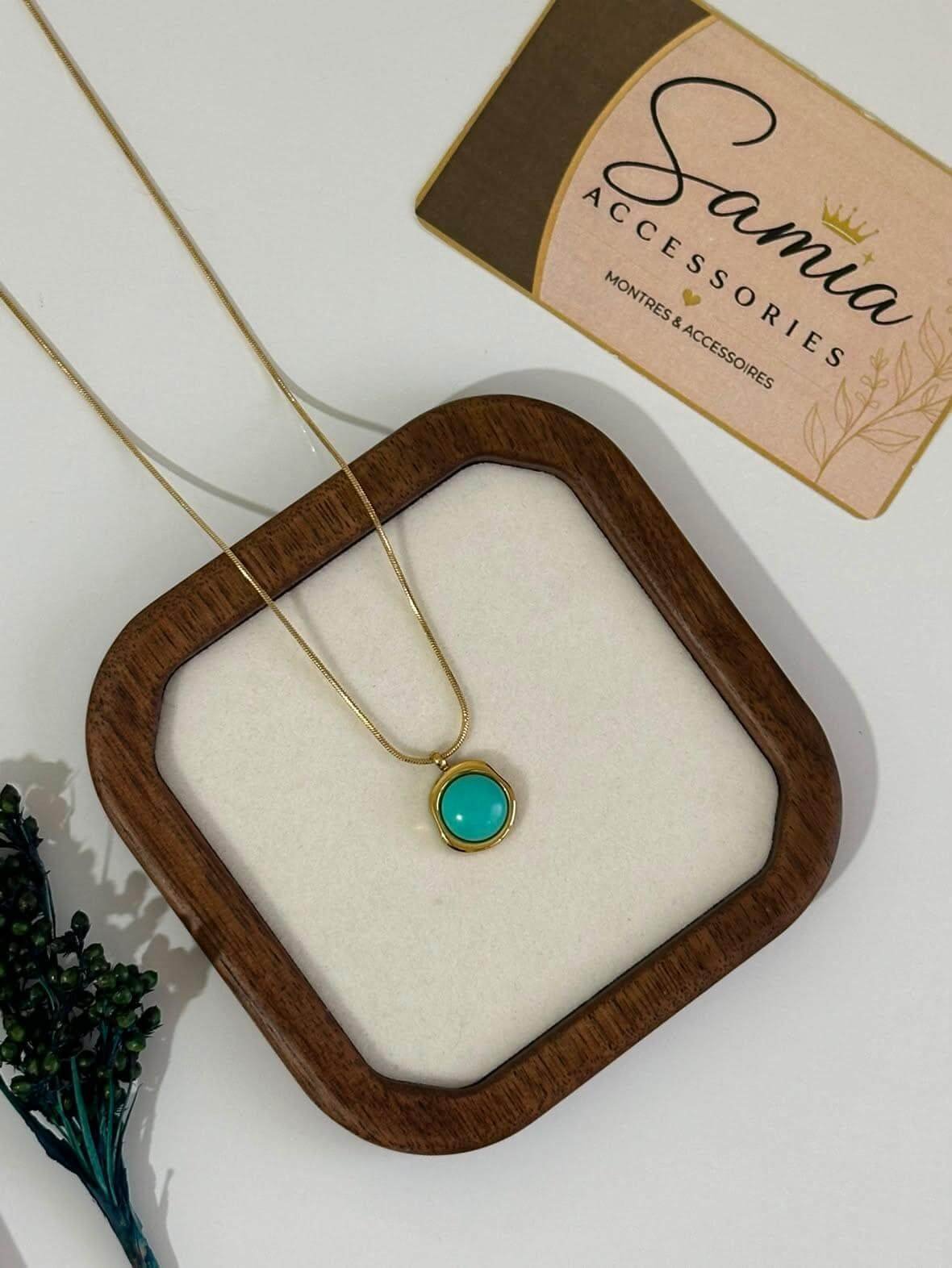 Collier en Acier Inoxydable & Pierre Turquoise