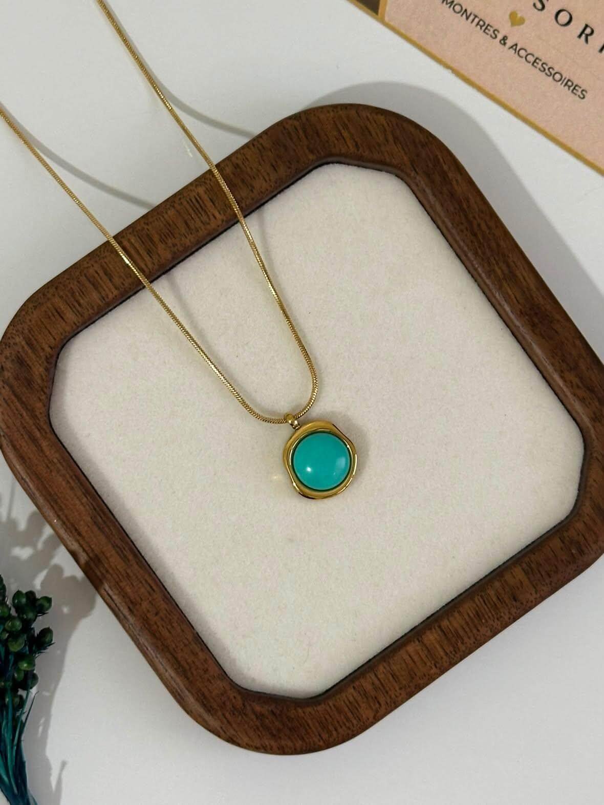 Collier en Acier Inoxydable & Pierre Turquoise