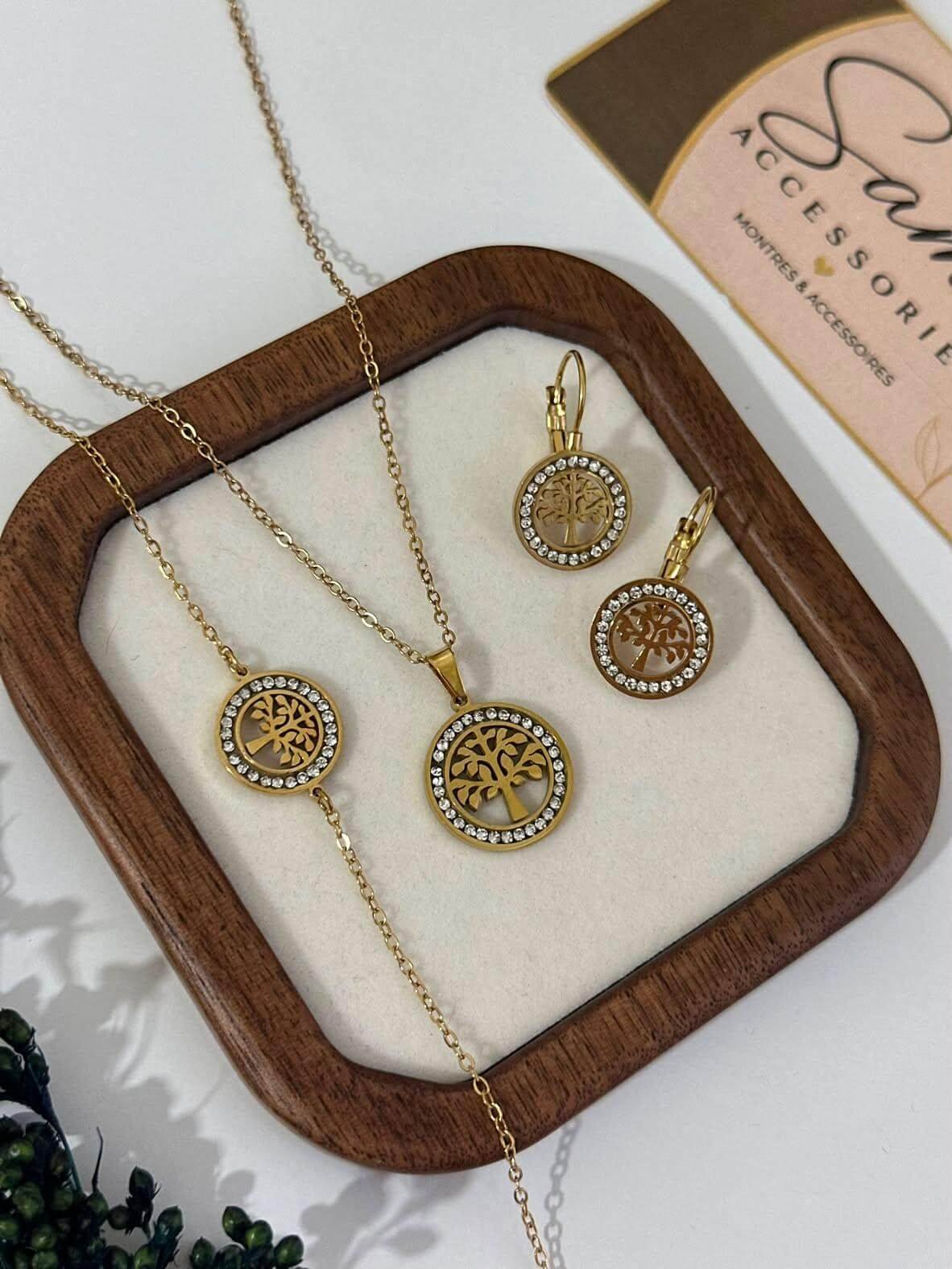 Ensemble en Acier Inoxydable – Collier, Gourmette & Boucles d’Oreilles