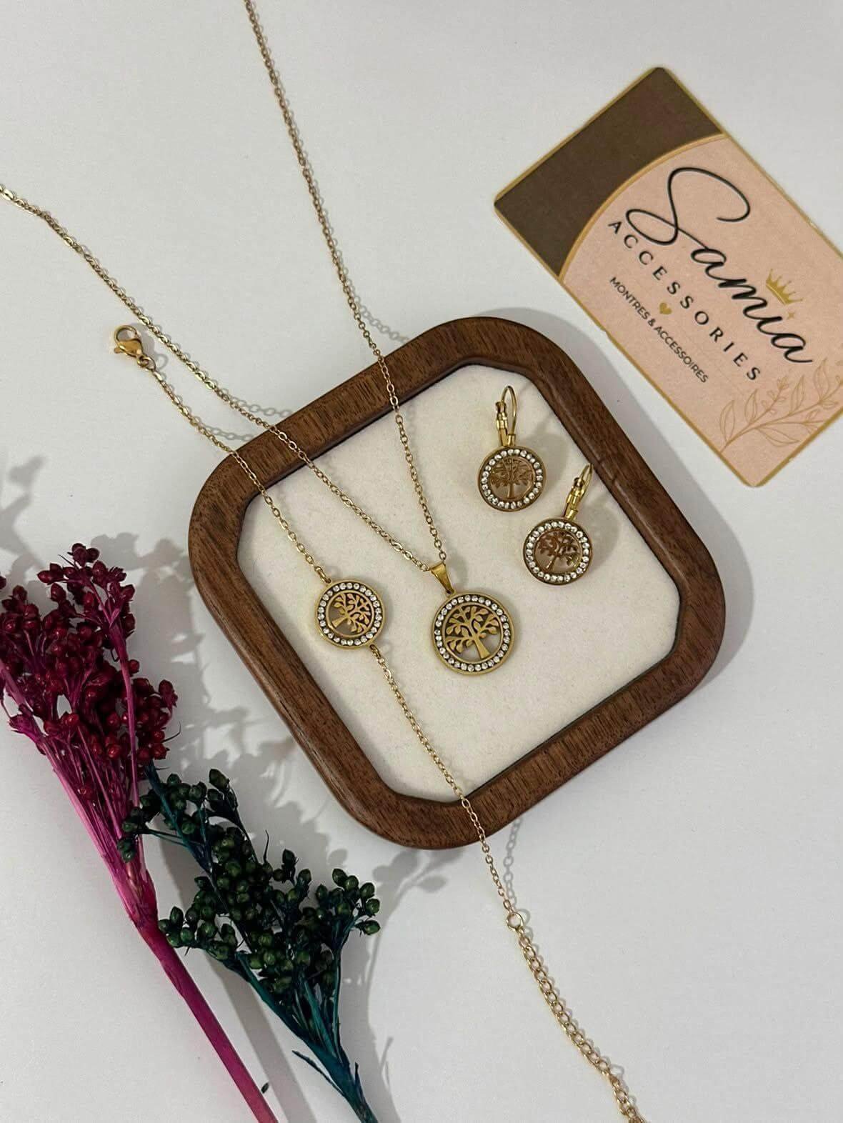 Ensemble en Acier Inoxydable – Collier, Gourmette & Boucles d’Oreilles