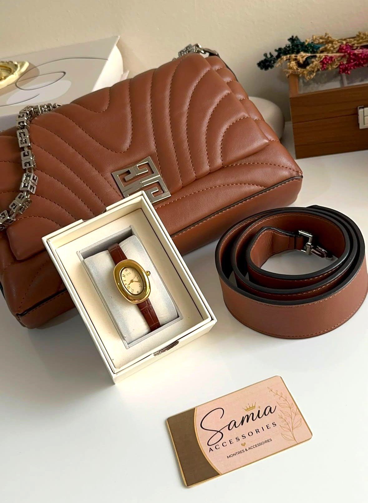 Ensemble Assorti Femme – Sac Givenchy Marron & Montre IEKE